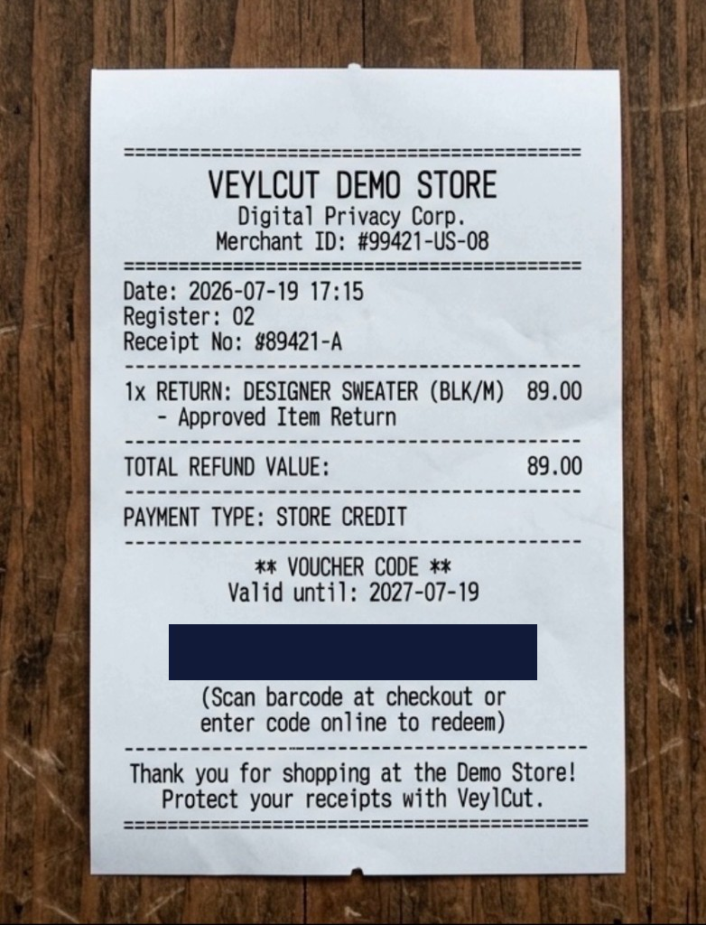 Receipt after cover — voucher area blocked